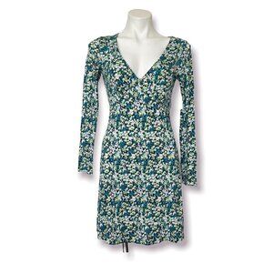Bp Floral Dress XXSmall Knit long Sleeve aqua Blue Green XXS